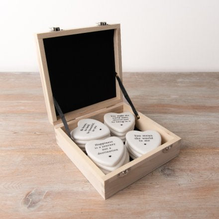 White Marble Slogan Hearts, 7cm
