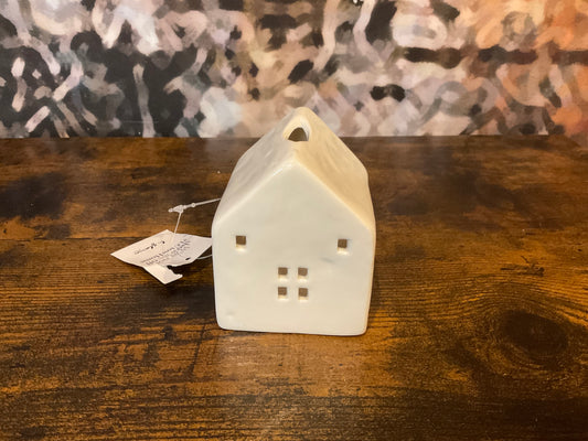 L. GLOW Home - White Ceramic House Shaped Tealight Holder, XXS