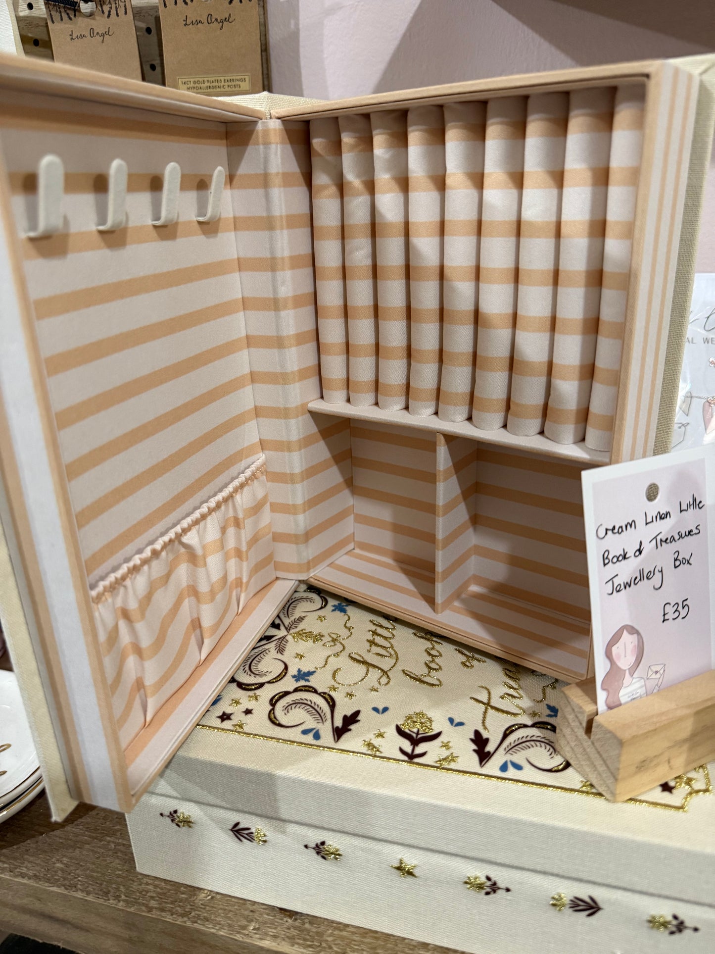 CREAM LITTLE BOOK OF TREASURES LINEN JEWELLERY BOX