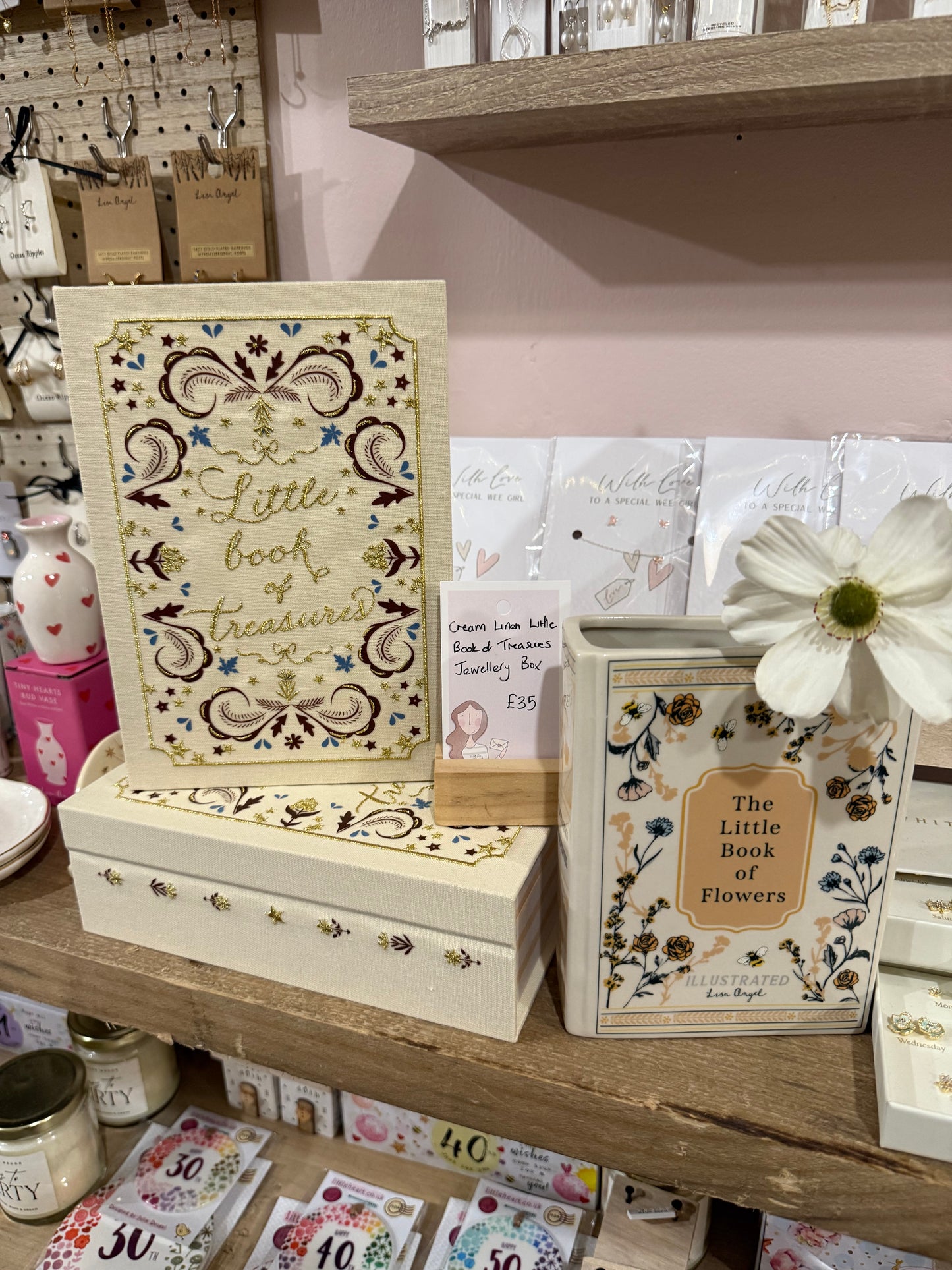 CREAM LITTLE BOOK OF TREASURES LINEN JEWELLERY BOX