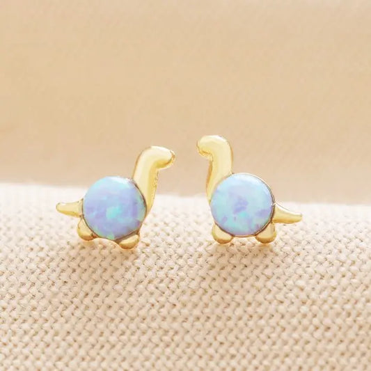 Blue Opal Dinosaur Stud Earrings