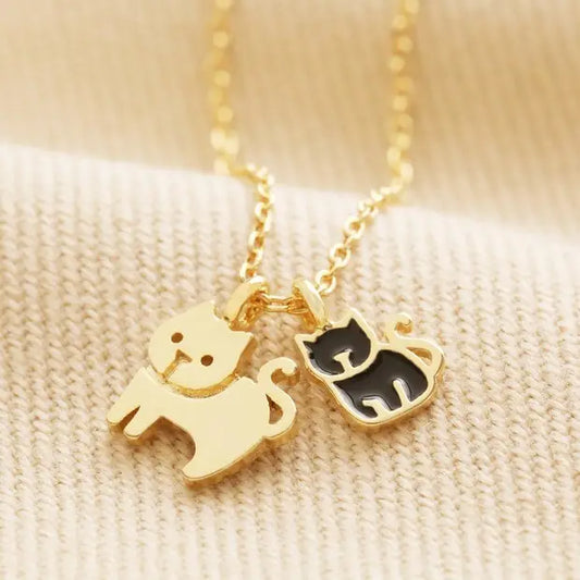 Cat and Kitten Pendant Necklace in Gold