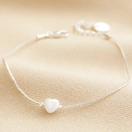 Pearl Heart Charm Bracelet in Silver