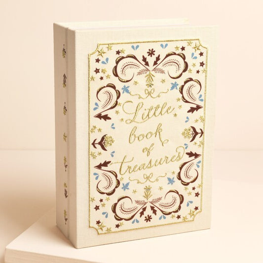 CREAM LITTLE BOOK OF TREASURES LINEN JEWELLERY BOX