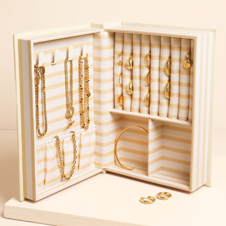 CREAM LITTLE BOOK OF TREASURES LINEN JEWELLERY BOX