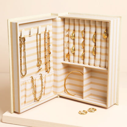 CREAM LITTLE BOOK OF TREASURES LINEN JEWELLERY BOX