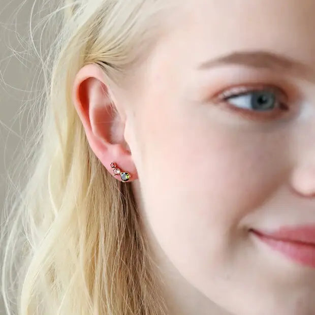Triple Crystal Stud Earrings in Gold