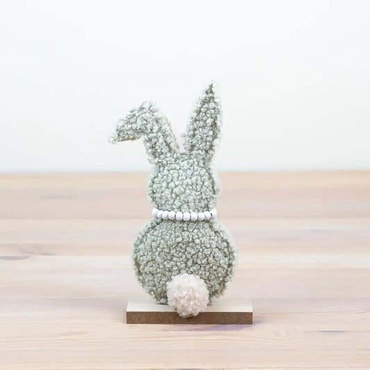 Sherpa natural or green colour Rabbit On Wooden Base, 17cm