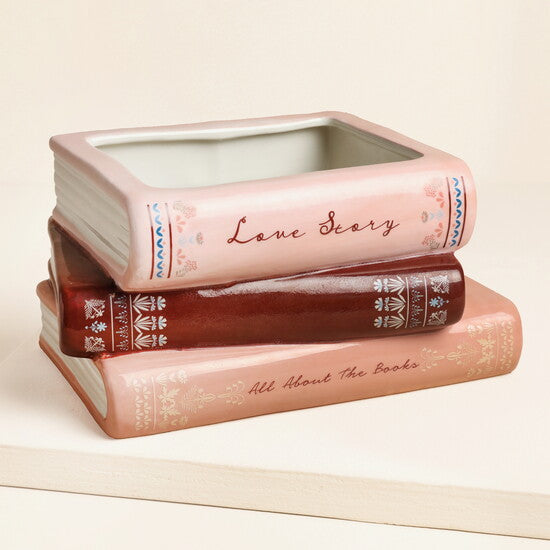 STACK OF BOOKS CERAMIC PLANTER