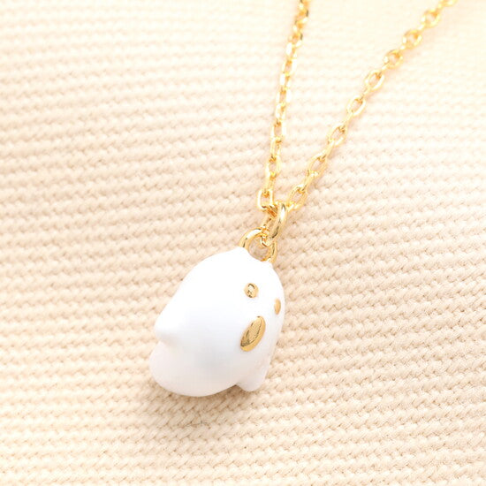 ENAMEL GHOST PENDANT NECKLACE IN GOLD
