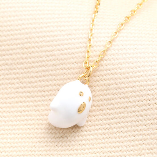 ENAMEL GHOST PENDANT NECKLACE IN GOLD