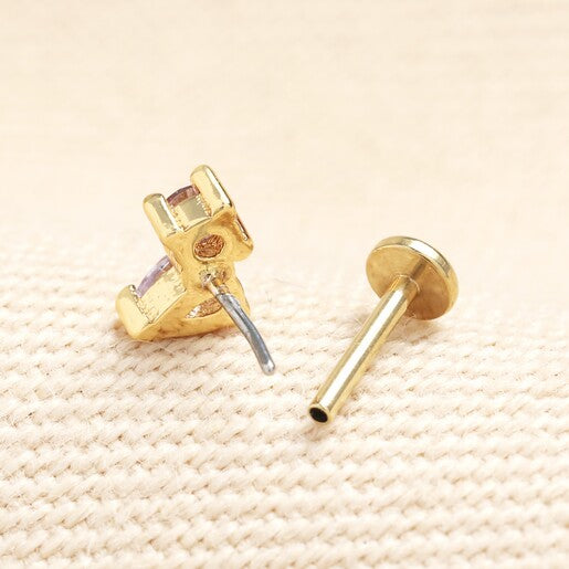 Sterling Silver Double Lilac Crystal Piercing Earring in Gold