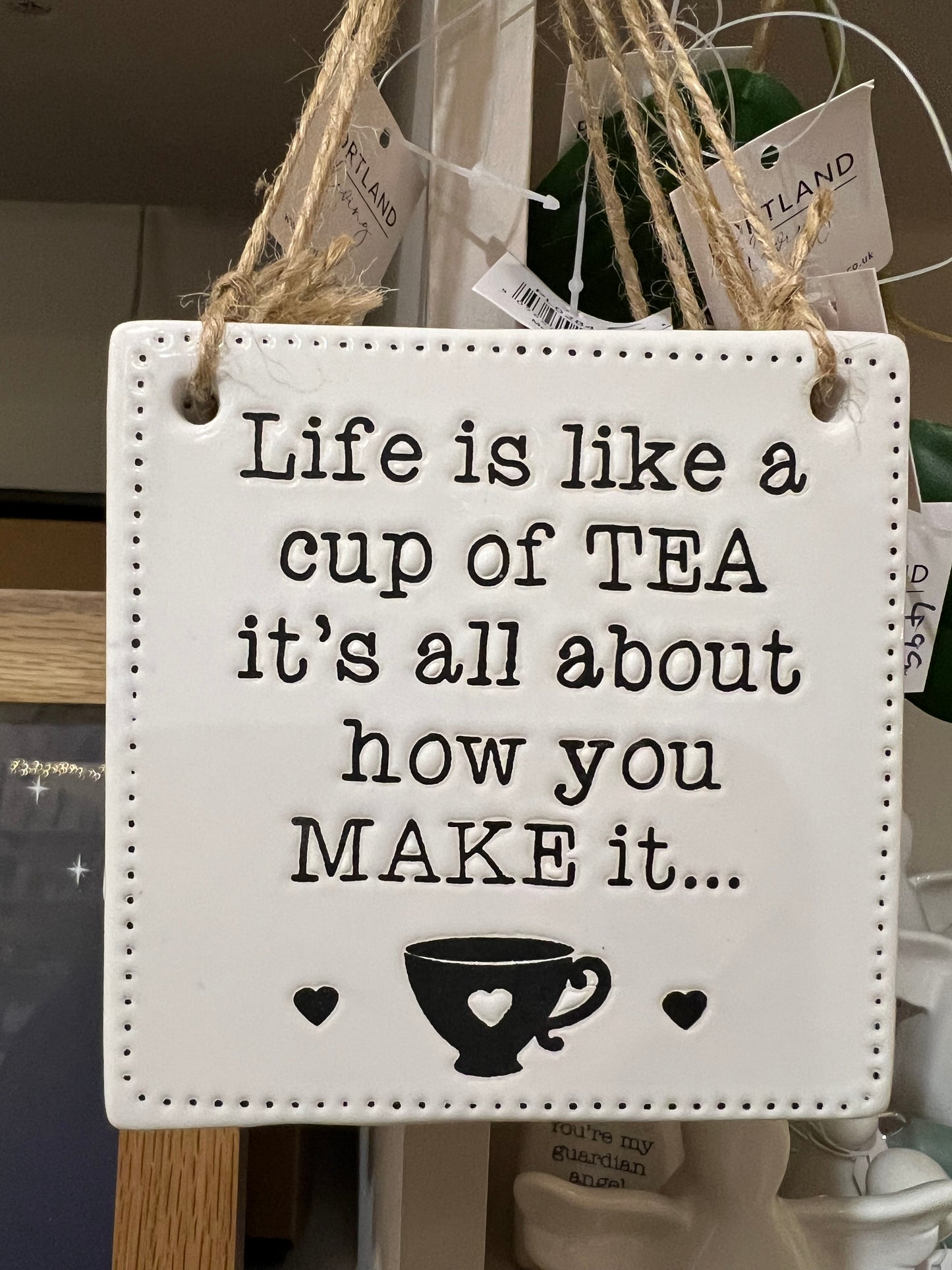 Cup of tea ceramic hanging plaque