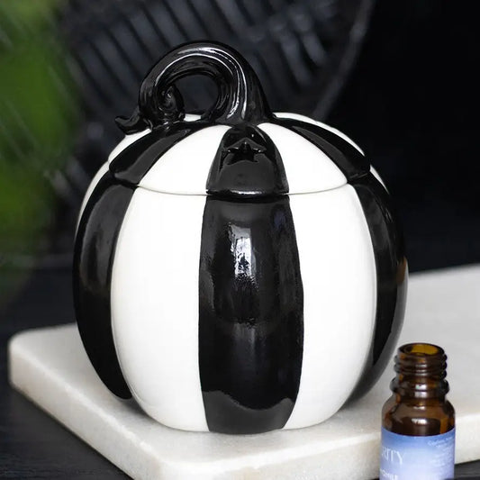 Black and White Striped Halloween Pumpkin wax and Oil Burner