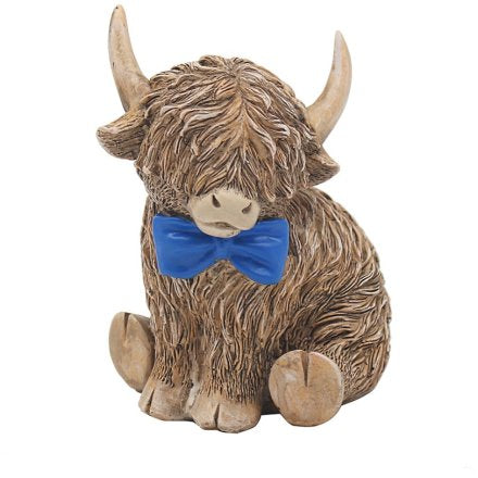 Highland cow with blue bow tie ornament