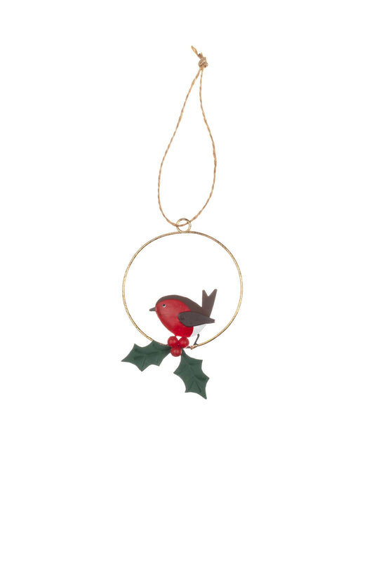 Robin and Holly Ring Hanging ornament