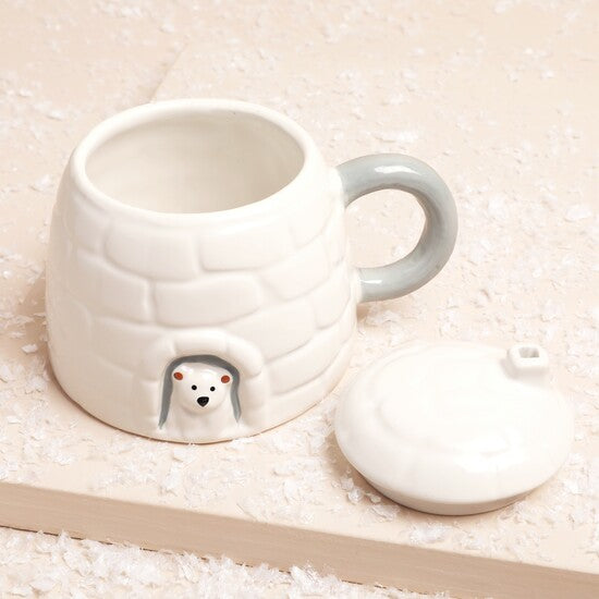 NOVELTY IGLOO CHRISTMAS CERAMIC MUG WITH LID