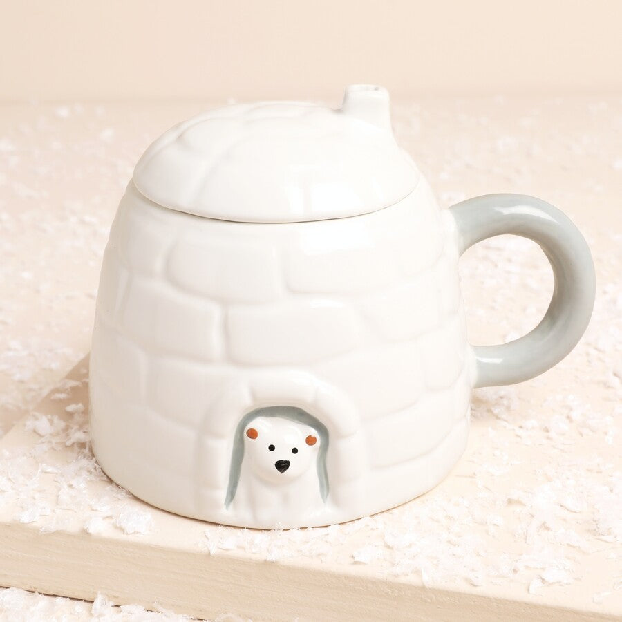 NOVELTY IGLOO CHRISTMAS CERAMIC MUG WITH LID