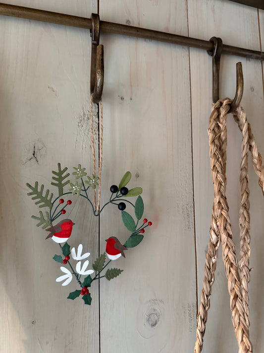 Foliage Heart with Robins Hanging decoration