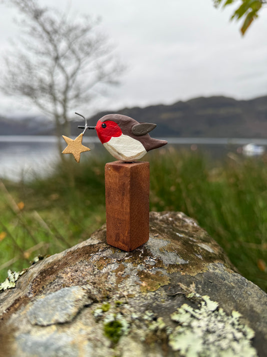 Rustic Robin wooden and tin ornaments by Shoeless Joe