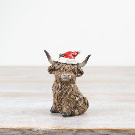 Christmas Sitting Highland Cow - 9.5cm