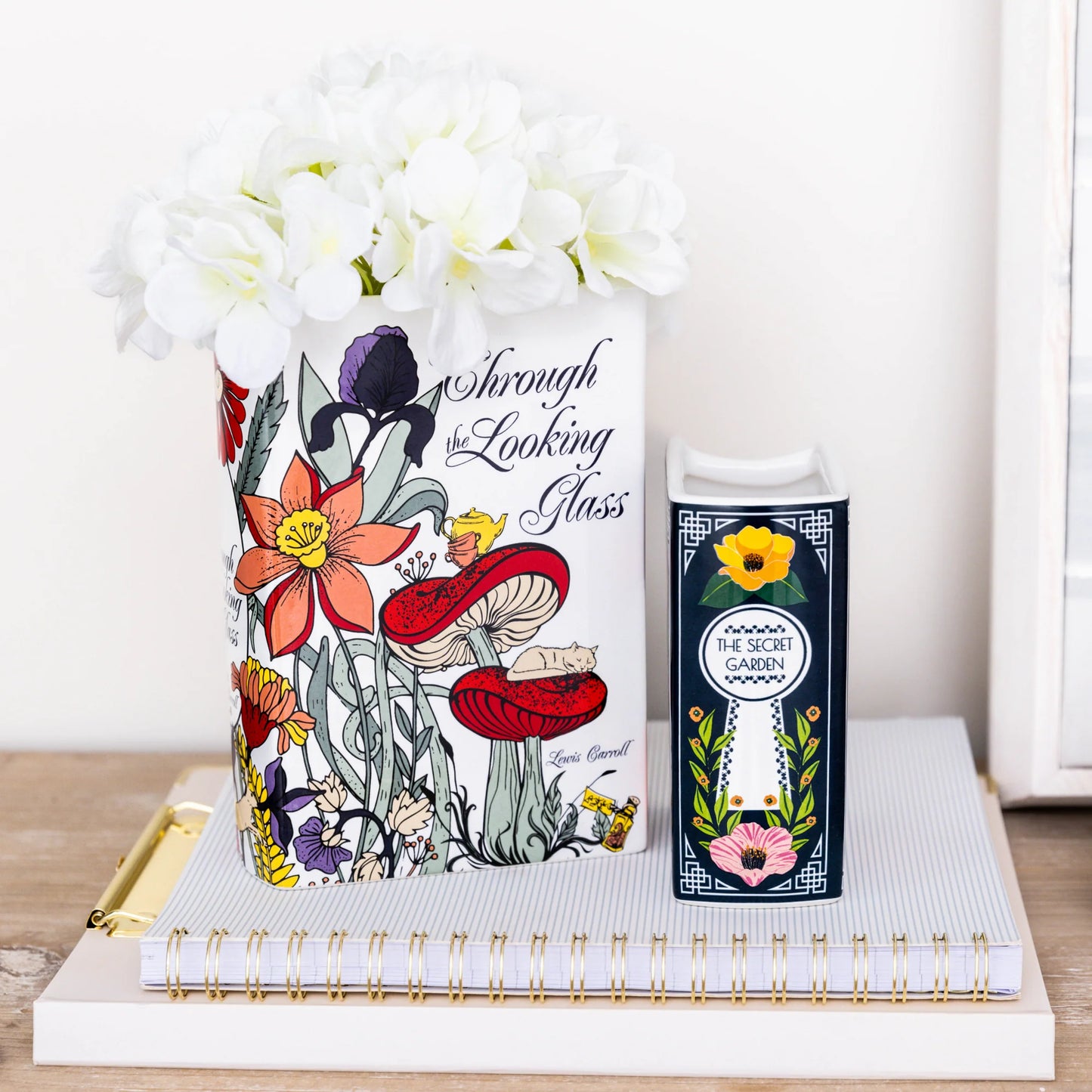 Large Alice in Wonderland ceramic book vase - book lover gift
