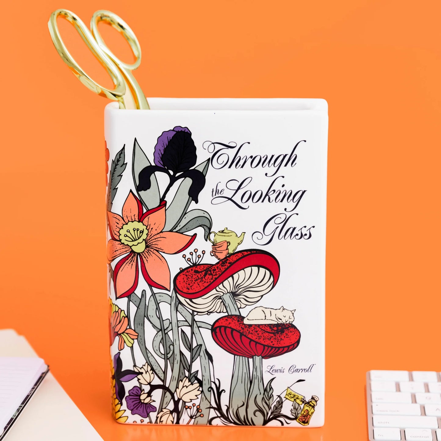Large Alice in Wonderland ceramic book vase - book lover gift