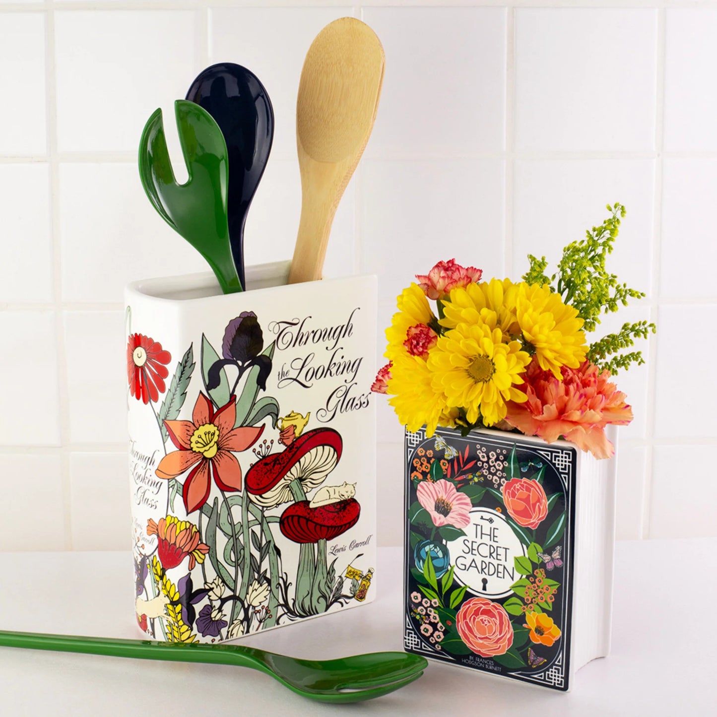 Large Alice in Wonderland ceramic book vase - book lover gift