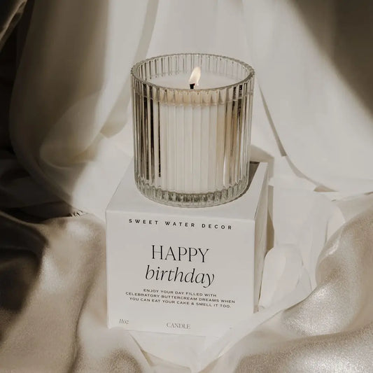 Happy Birthday Soy Candle - Ribbed Glass Jar with Box