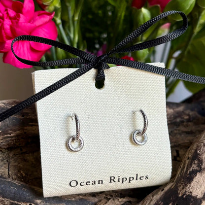 925 Sterling Silver Rope Texture Interlinked Hoops Earrings