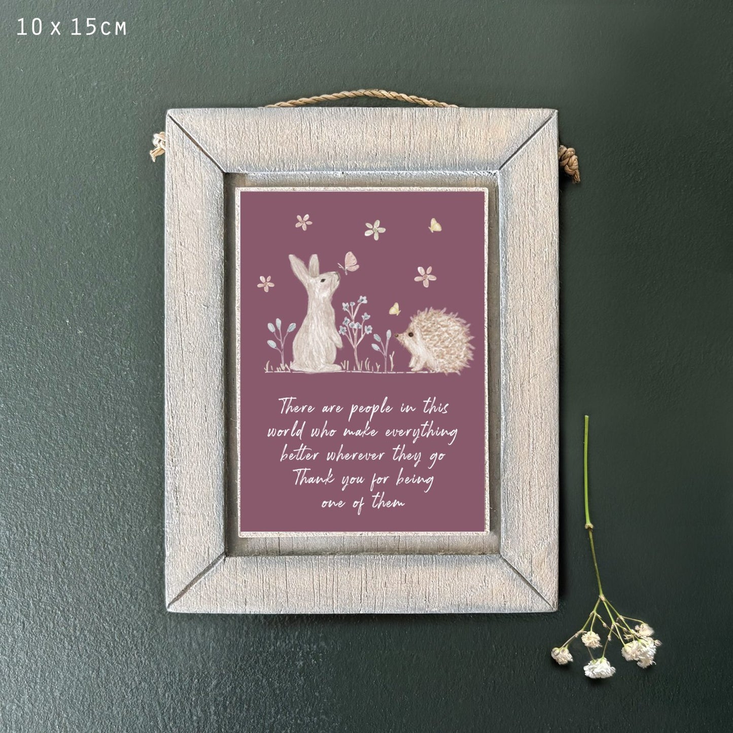 East of India wooden hanging frame Meadow friend pic-Rabbit & Hedgehog