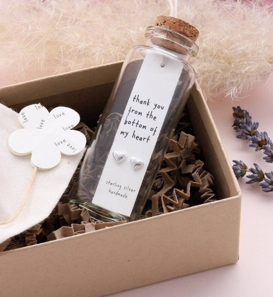 Earrings In A Message Bottle 'Thank You Heart'
