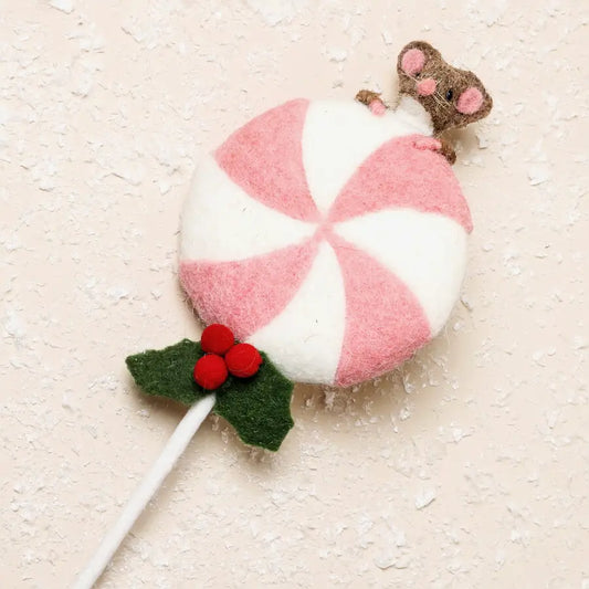 Festive Lollipop Felt Mouse Decoration