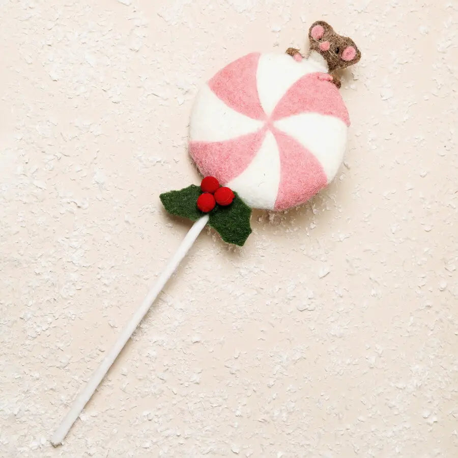 Festive Lollipop Felt Mouse Decoration
