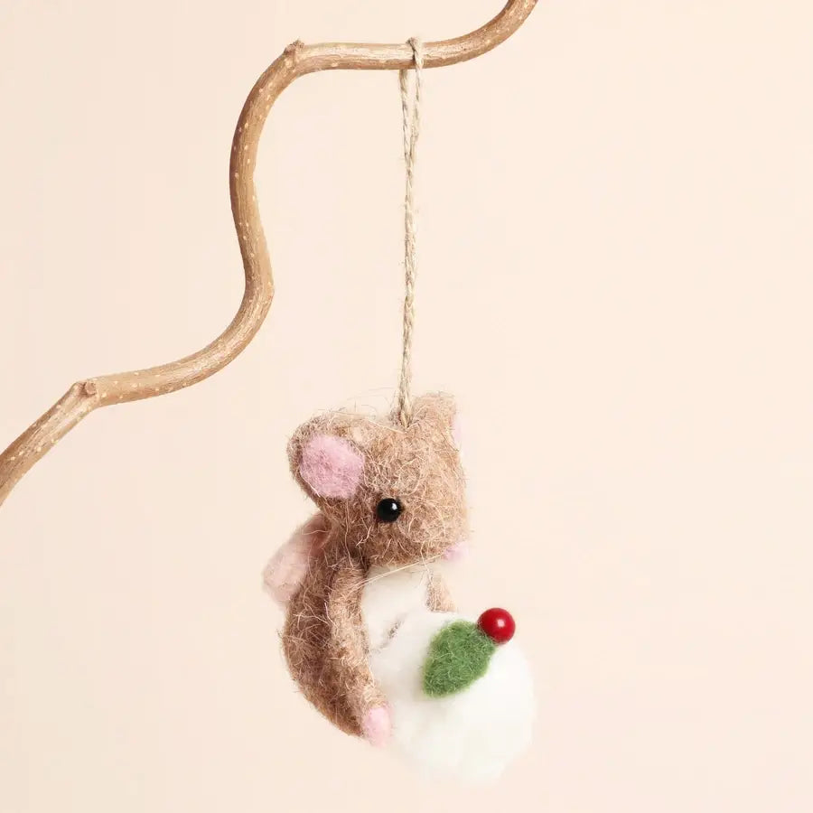 Christmas Pudding Felt Mouse Hanging Decoration