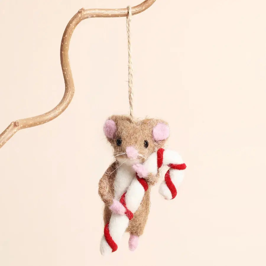 Candy Cane Felt Mouse Hanging Decoration