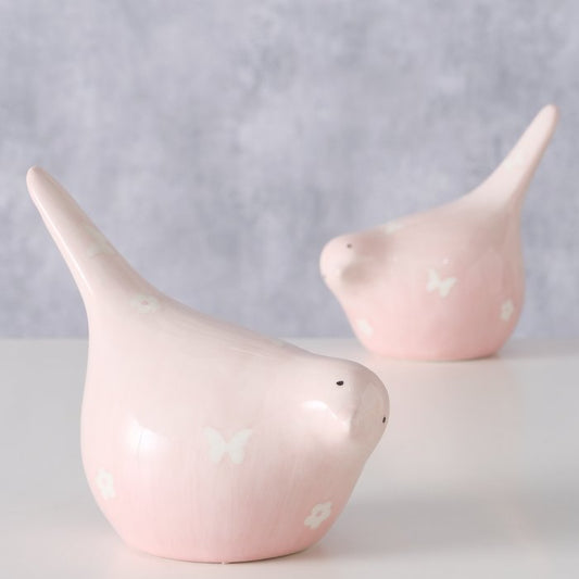 Soft pink glazed ceramic bird decoration