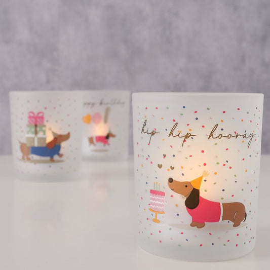 Birthday sausage dog tea light holders - choice of 3 designs