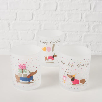 Birthday sausage dog tea light holders - choice of 3 designs