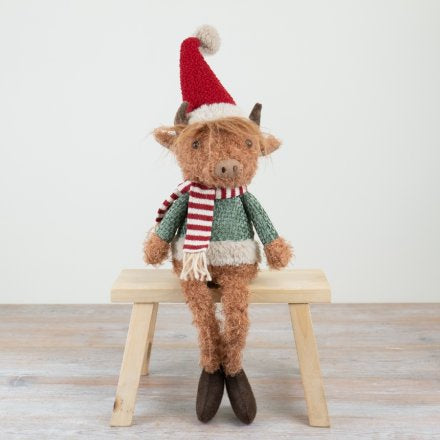 Festive Highland Cow Sitter, 64cm