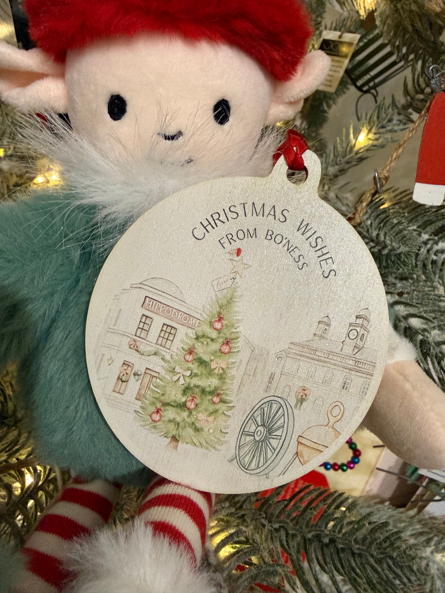 Christmas wishes from Bo’ness wooden ornament
