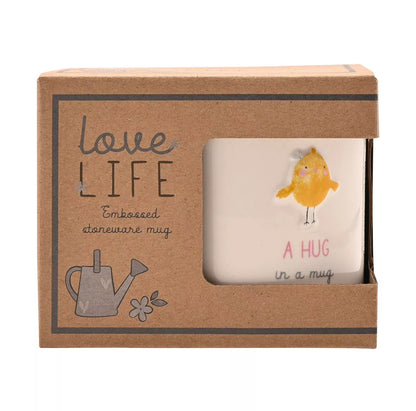 LOVE LIFE EMBOSSED MUG - HUG In a mug