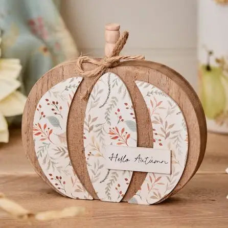 Autumn Pumpkin Hello Autumn 3D Block Floralwood With String Bow