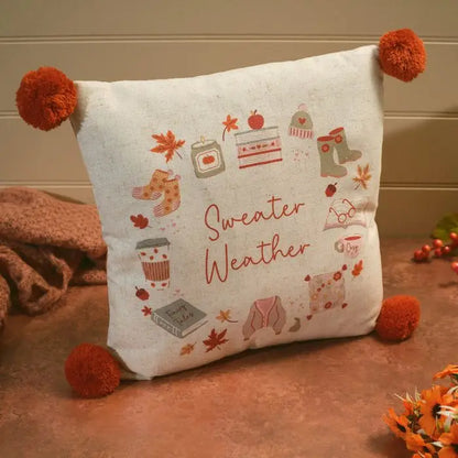 Cosy Chapter Polyester Sweater Weather Cushion With Pom Poms