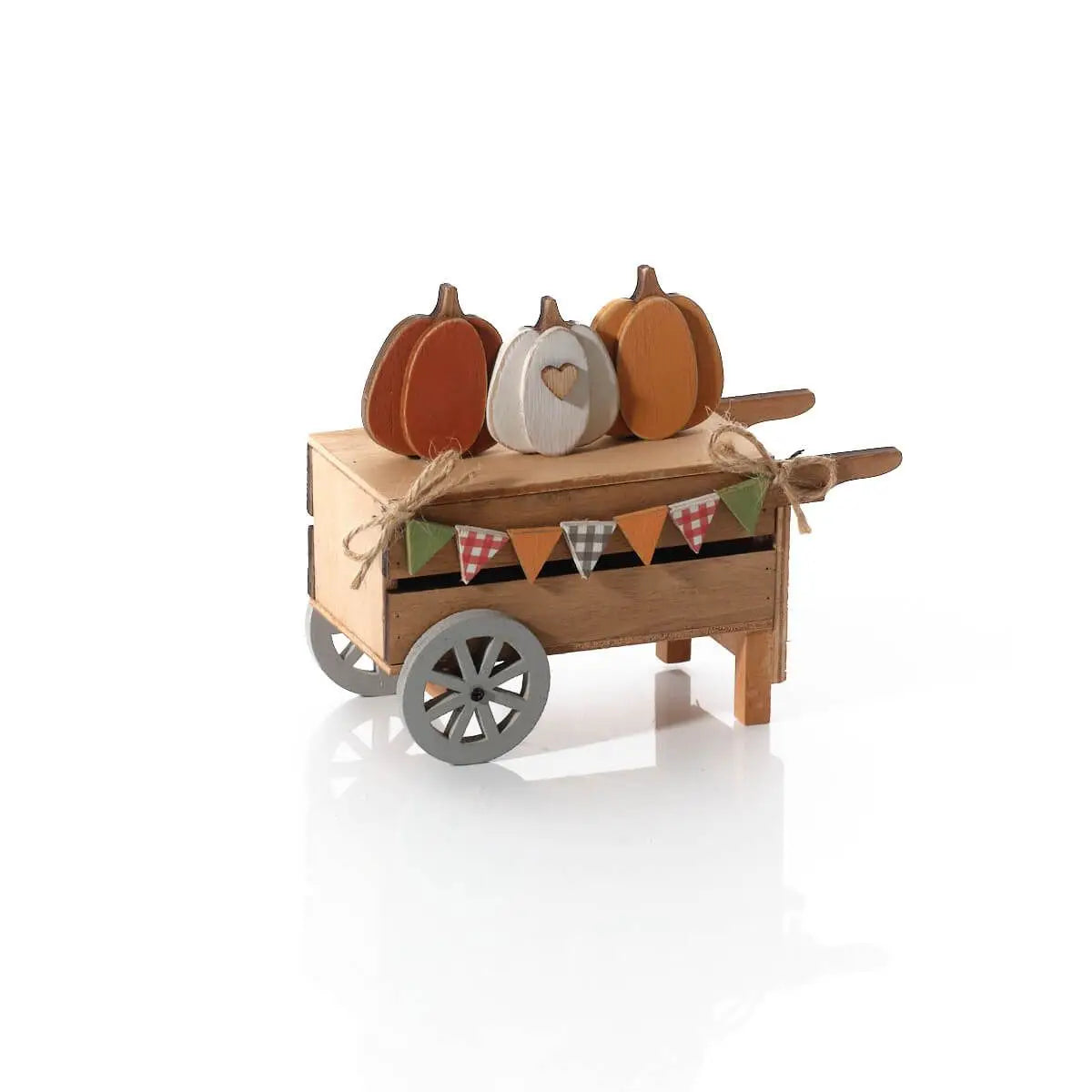 Harvest Home Wood Pumpkin Cart Ornament With Pumpkins And Bunting