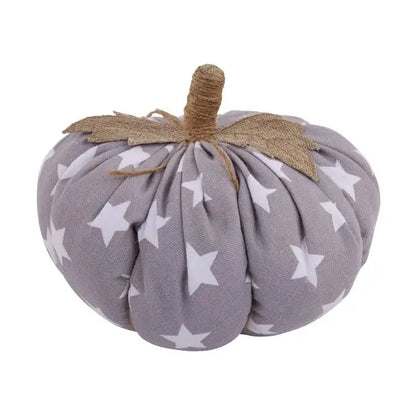 Pumpkin Doorstop Grey Fabric with White Stars & Linen Stem+