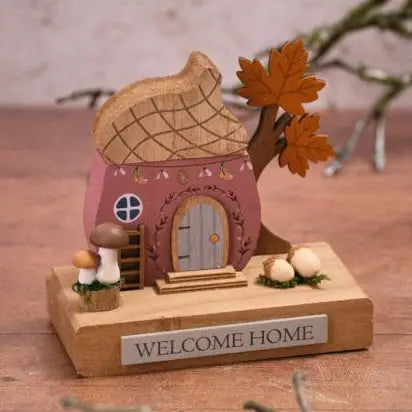 Toadstool Tales Wood Welcome Home Acorn House Decorative Block