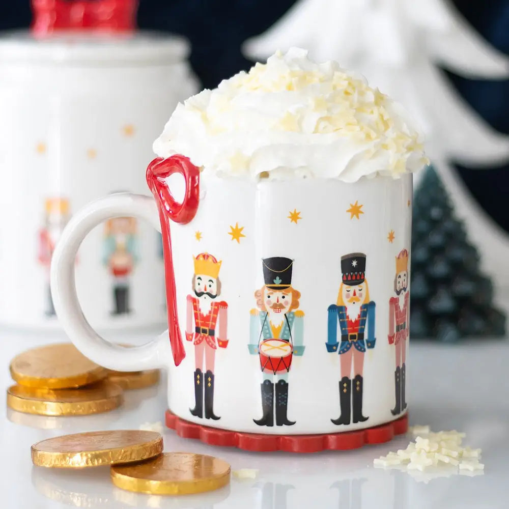 Nutcracker Print Christmas Mug with Bow