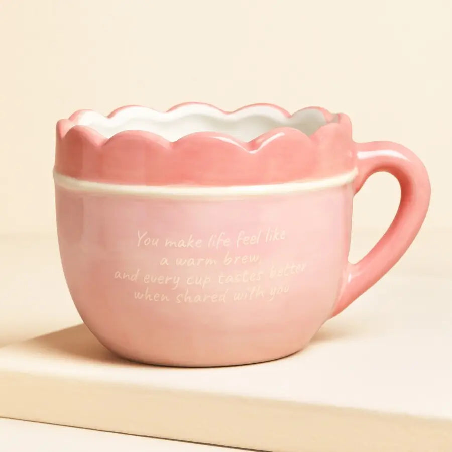 Pink Ceramic Scallop Edge Bow Mama Mug