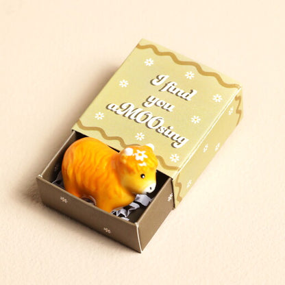 Tiny Matchbox Ceramic Highland Cow Token